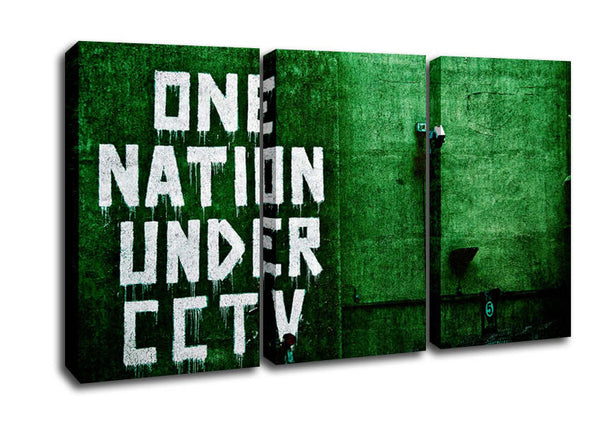 Picture of One Nation Under Cctv Green 3 Panel Canvas Wall Art