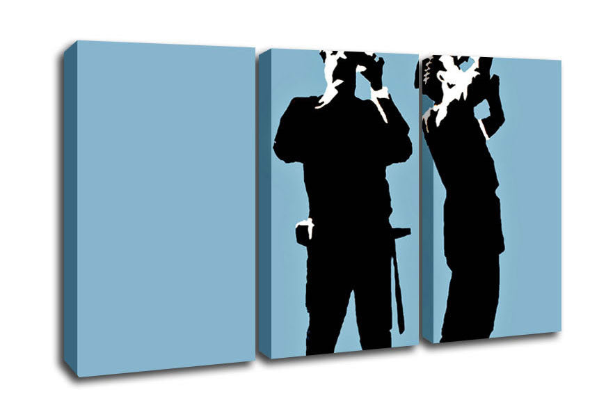 Picture of Searching Constables Blue 3 Panel Canvas Wall Art