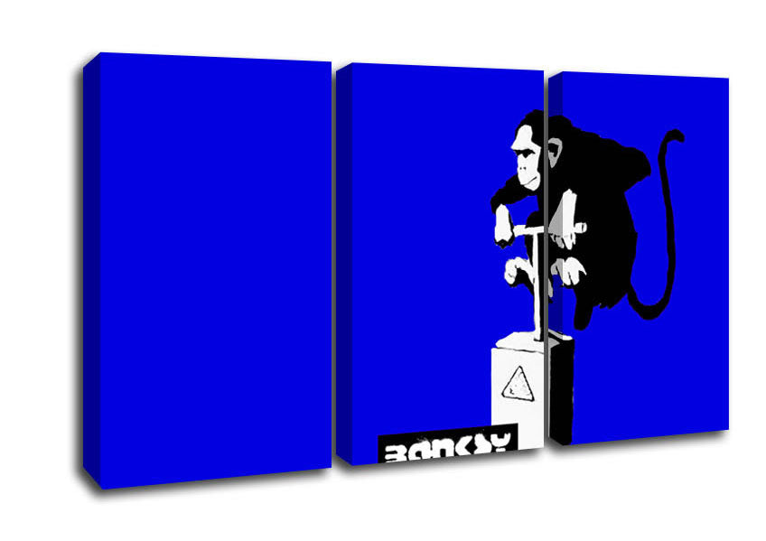 Picture of Monkey Detonator Blue 3 Panel Canvas Wall Art