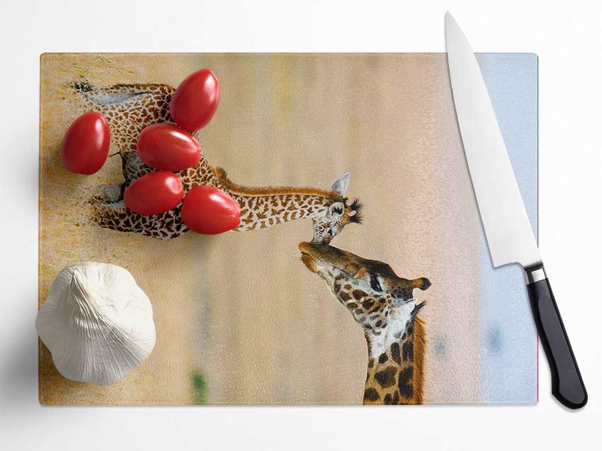 Baby Giraffe Love Glass Chopping Board