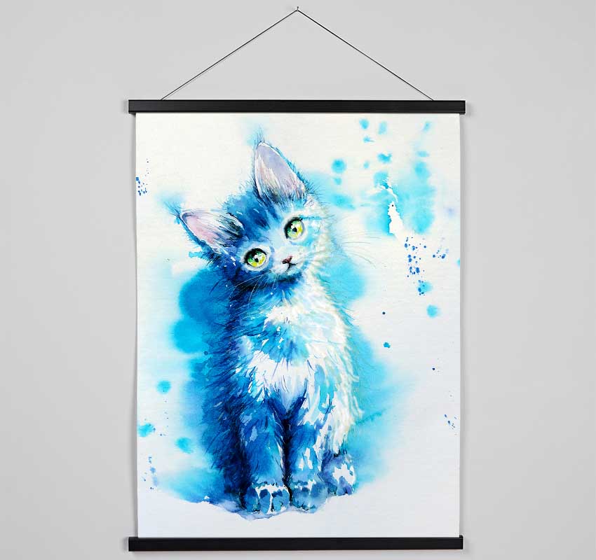 Blue Cat Listening Hanging Poster - Wallart-Direct UK