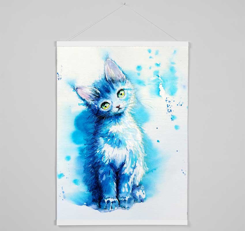 Blue Cat Listening Hanging Poster - Wallart-Direct UK