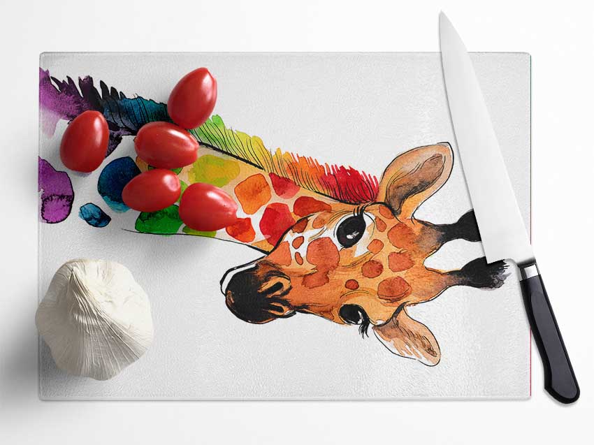 Rainbow Giraffe Glass Chopping Board