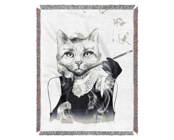 Audrey Hepburn Cat Woven Blanket