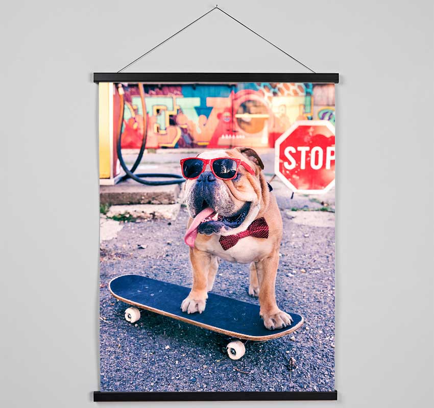 English Bulldog Skateboarding Hanging Poster - Wallart-Direct UK