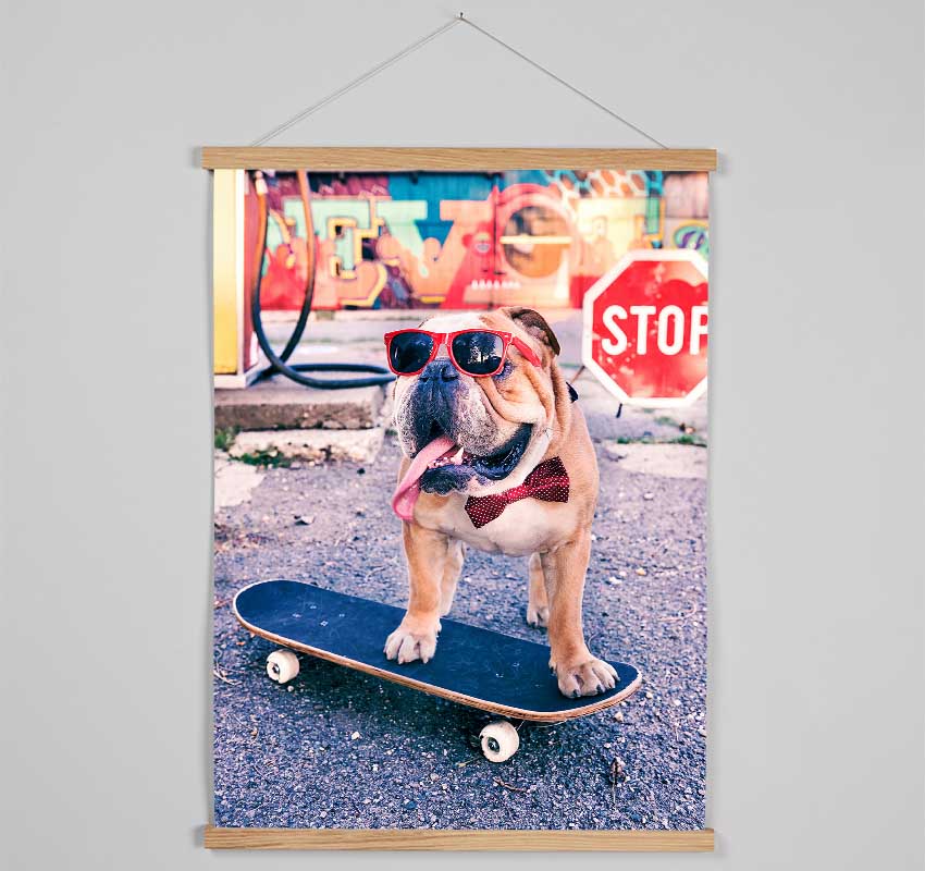 English Bulldog Skateboarding Hanging Poster - Wallart-Direct UK