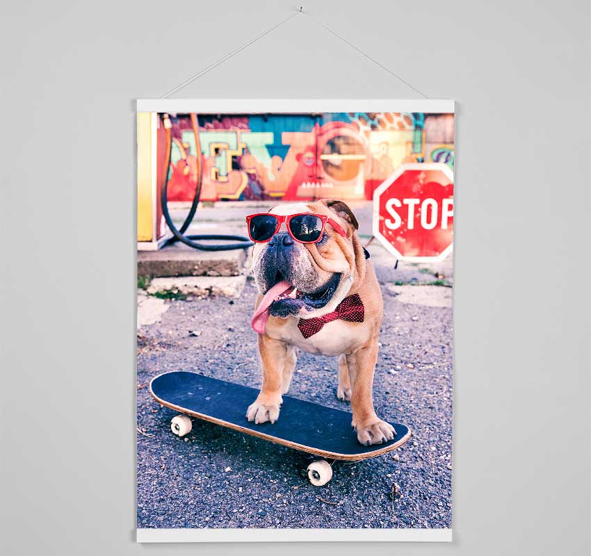 English Bulldog Skateboarding Hanging Poster - Wallart-Direct UK