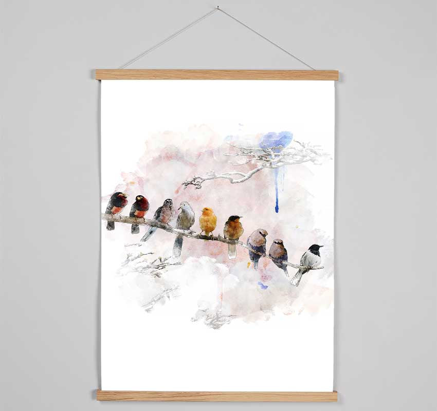 Bird Gossip Hanging Poster - Wallart-Direct UK