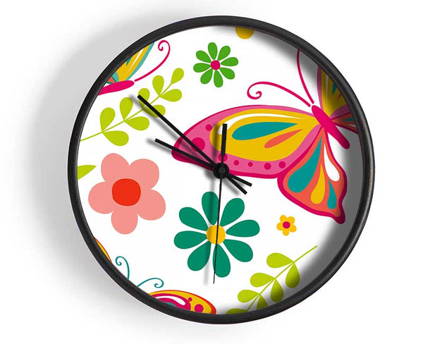 Hippy Butterflies Clock - Wallart-Direct UK