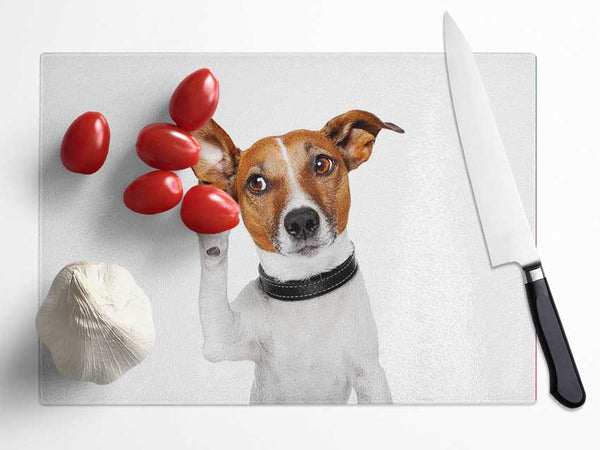 Jack Russell Dog Listen Glass Chopping Board