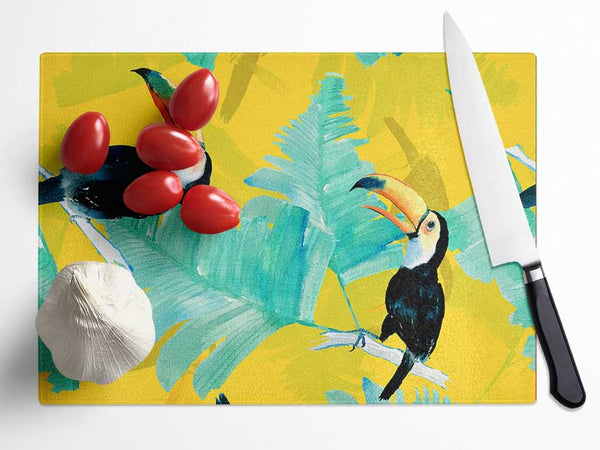 Toucan Palm Leaves Glass Chopping Board