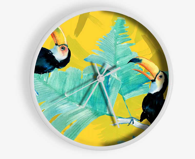 Toucan Palm Leaves Clock - Wallart-Direct UK