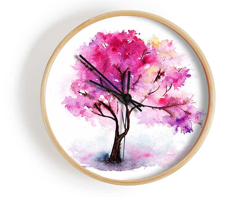 Pink Lonesome Tree Clock - Wallart-Direct UK