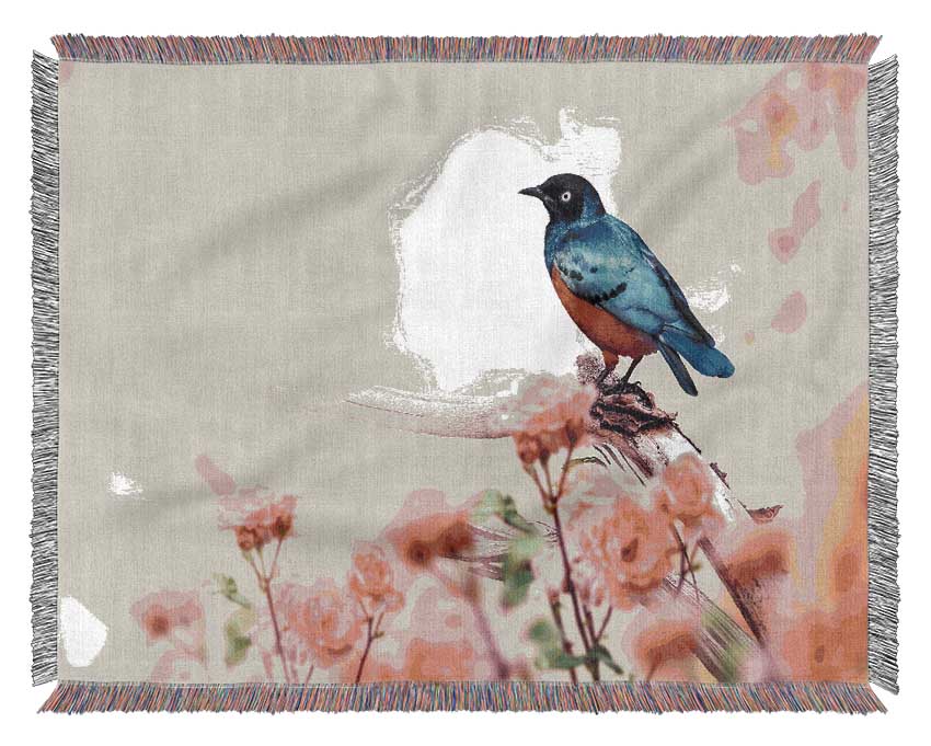 Blue Bird In The Cherry Blossom Woven Blanket