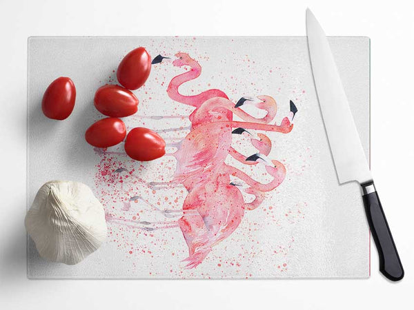 Pink Flamingo Splash Glass Chopping Board