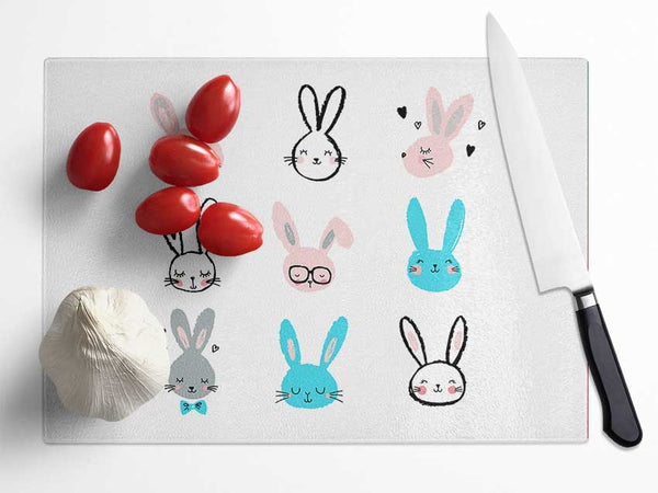 Rabbit Faces Glass Chopping Board