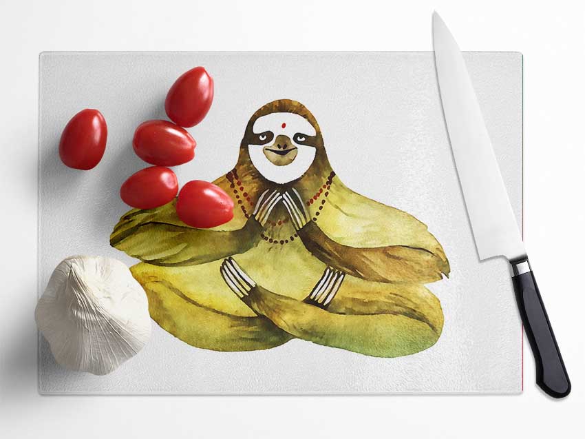 Meditating Sloth Glass Chopping Board