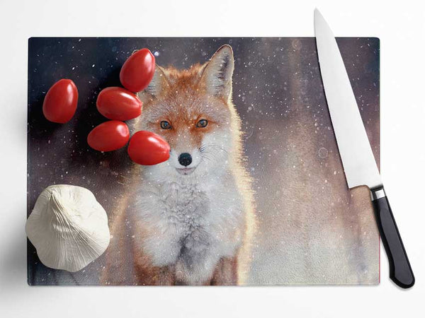 Fox In Winter Glass Chopping Board