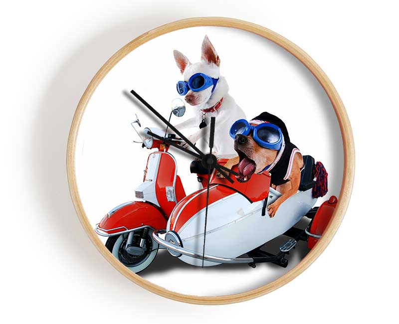 Chihuahua Sidecar Mayhem Dogs Clock - Wallart-Direct UK