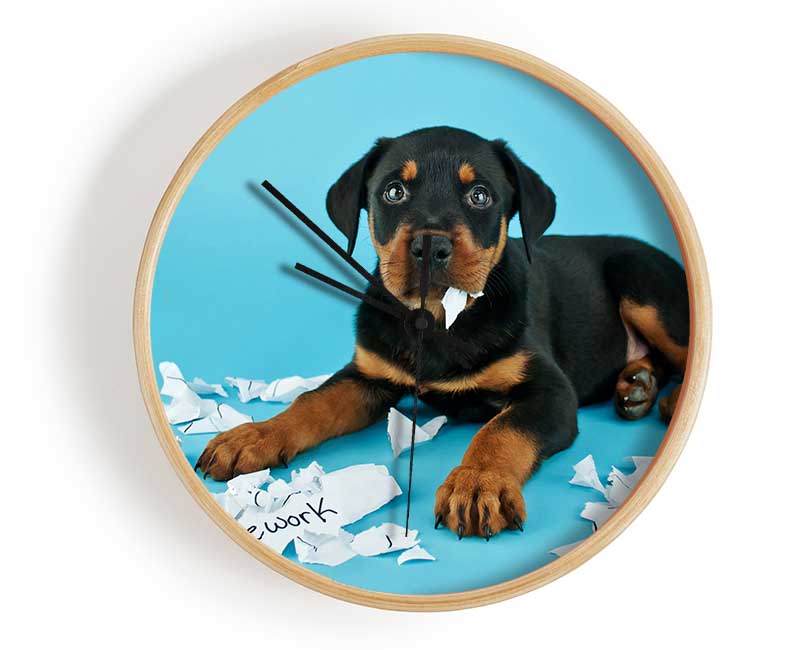 Naughty Rottweiler Puppy Dog Clock - Wallart-Direct UK