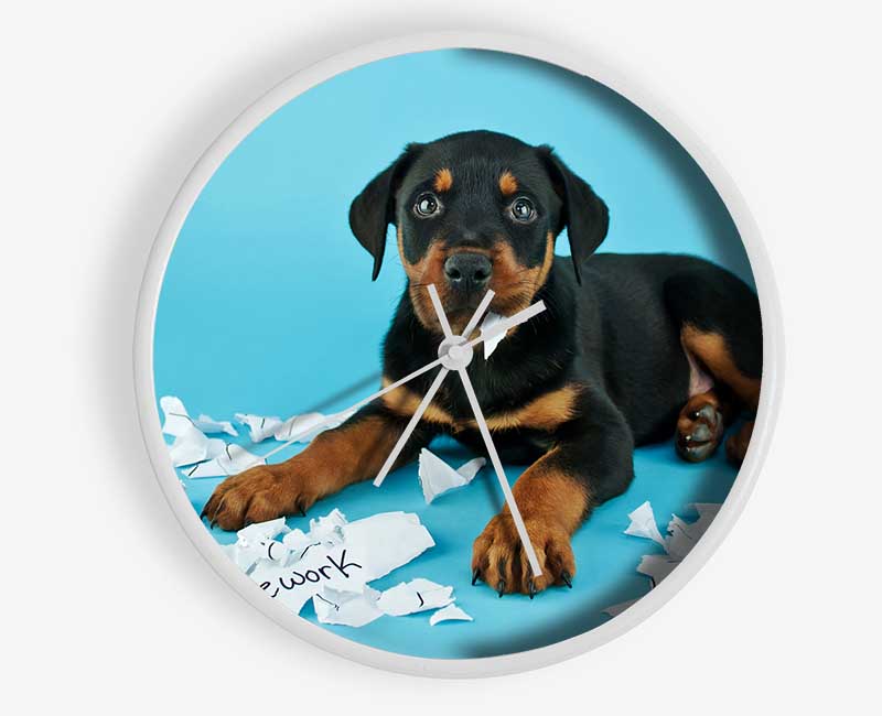 Naughty Rottweiler Puppy Dog Clock - Wallart-Direct UK