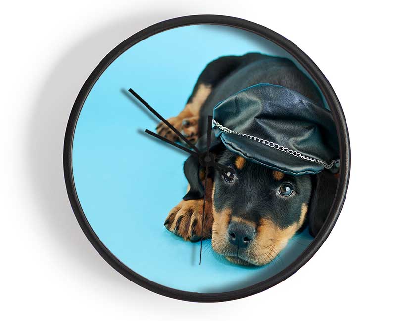 Rottweiler Puppy Dog Hat Clock - Wallart-Direct UK