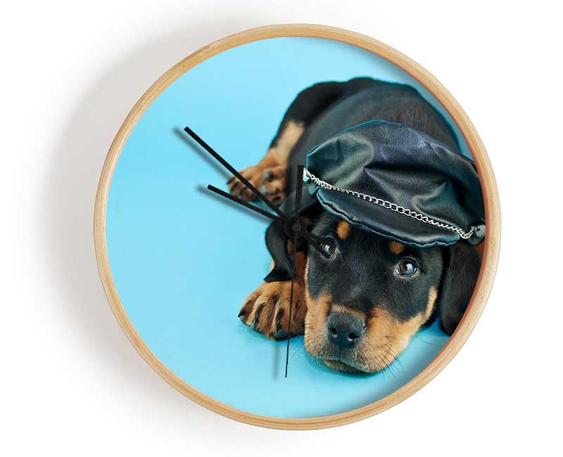 Rottweiler Puppy Dog Hat Clock - Wallart-Direct UK