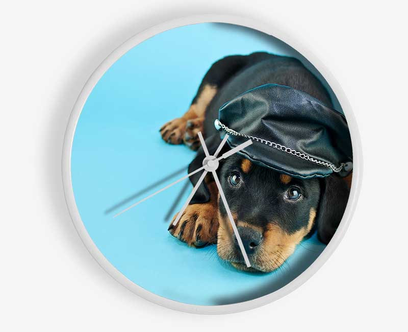 Rottweiler Puppy Dog Hat Clock - Wallart-Direct UK