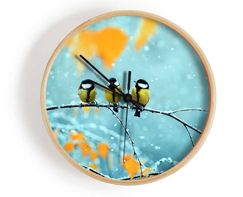 Blue Tit Birds Winter Clock - Wallart-Direct UK