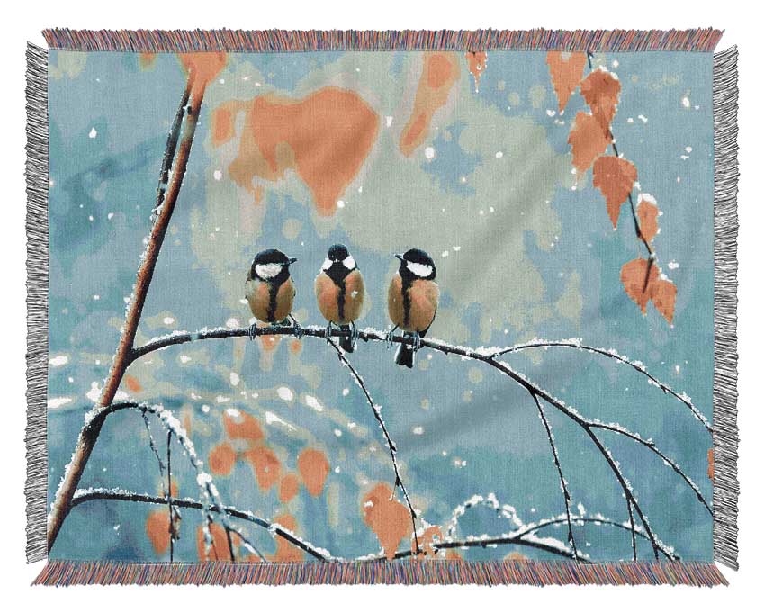 Blue Tit Birds Winter Woven Blanket