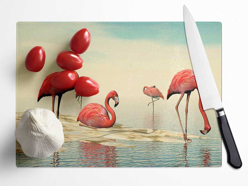 Pink Flamingo Batheing Glass Chopping Board