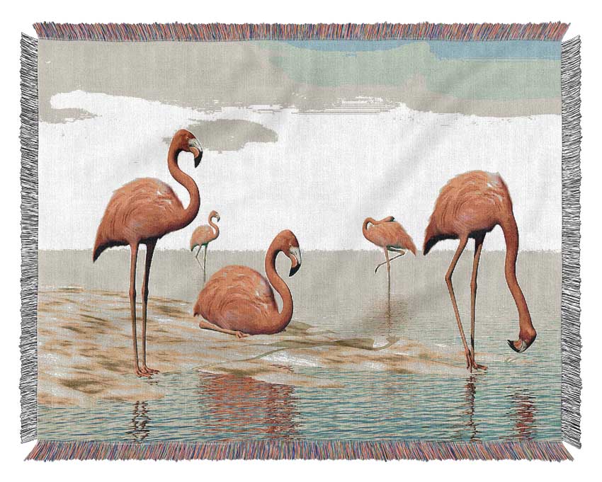 Pink Flamingo Batheing Woven Blanket