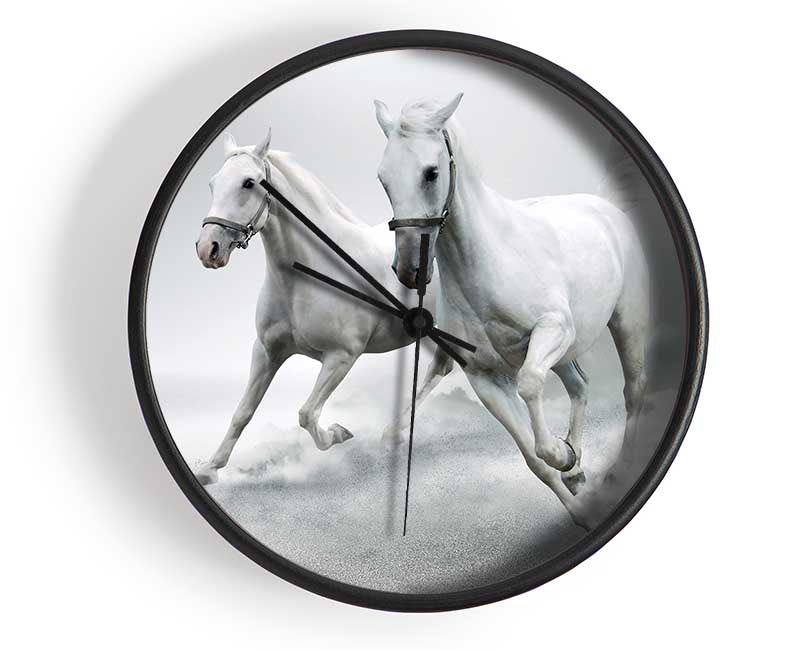 White Duo Horses Clock - Wallart-Direct UK