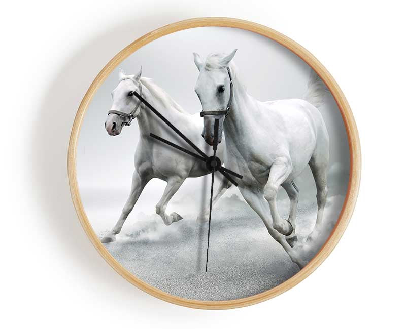 White Duo Horses Clock - Wallart-Direct UK