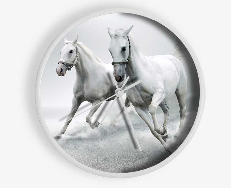 White Duo Horses Clock - Wallart-Direct UK