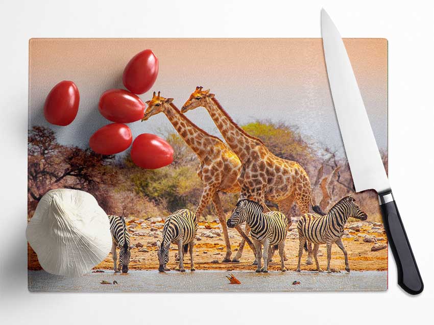 Safari Watering hole Glass Chopping Board