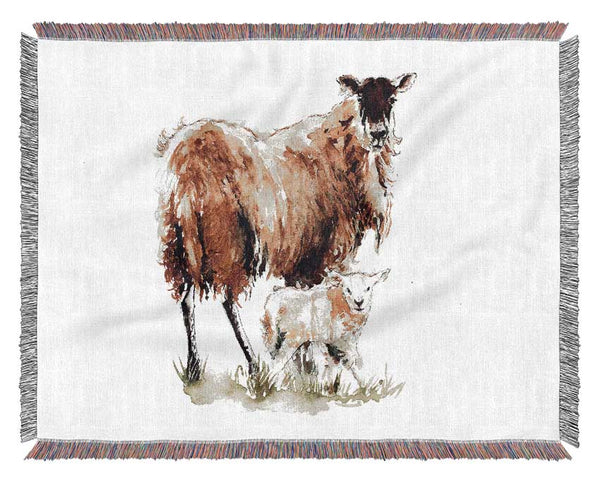 Mother and Baby Lambs Woven Blanket