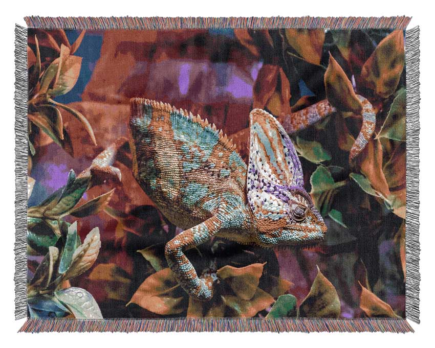 Chameleon In The Pink Woven Blanket