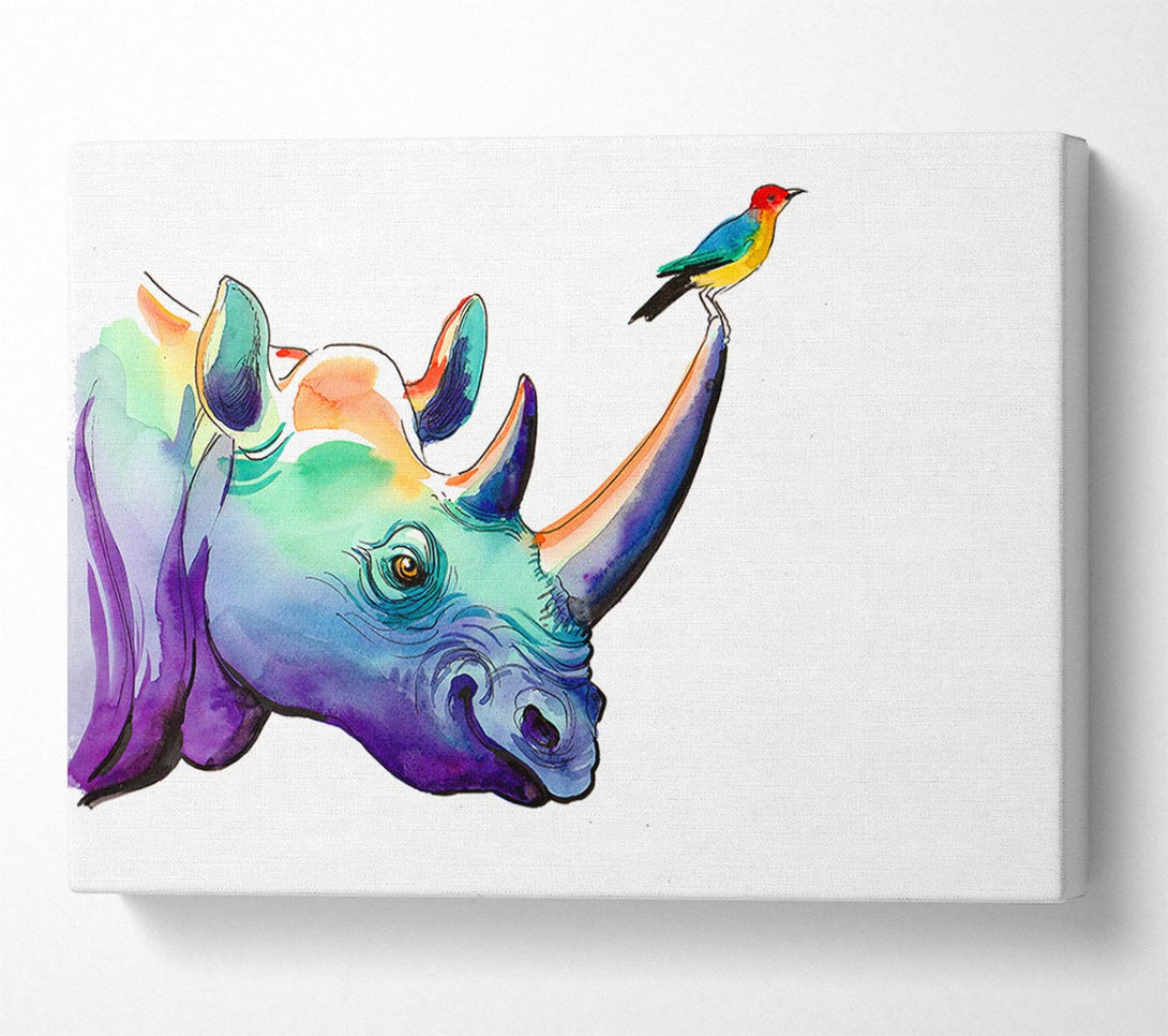 Picture of Rainbow Rhino Bird Canvas Print Wall Art