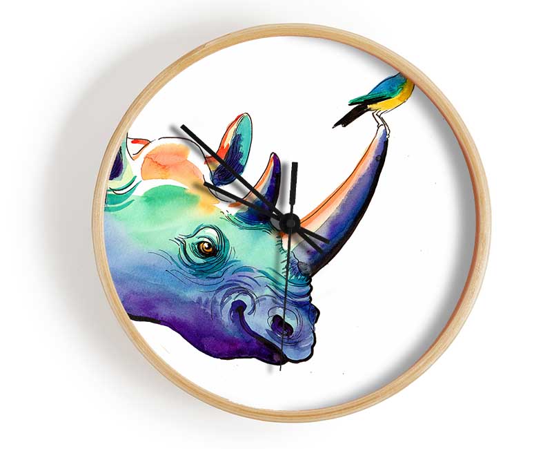 Rainbow Rhino Bird Clock - Wallart-Direct UK