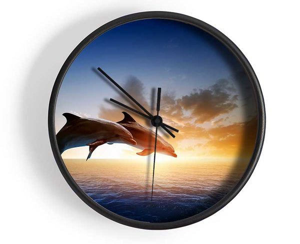 Jumping Sunset Dolphins Clock - Wallart-Direct UK