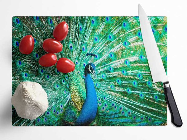 Peacock Feather Glory Glass Chopping Board