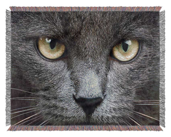 Smokey Grey Cat Woven Blanket