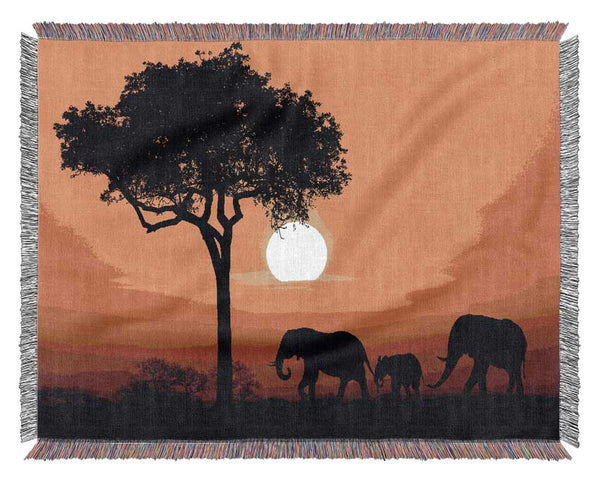 Elephant Safari Sunset Woven Blanket