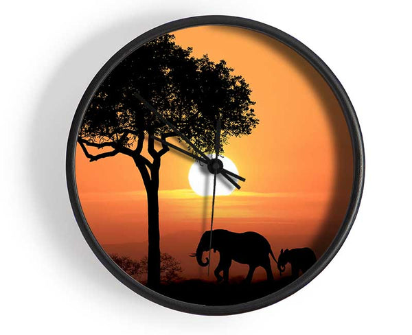 Elephant Safari Sunset Clock - Wallart-Direct UK