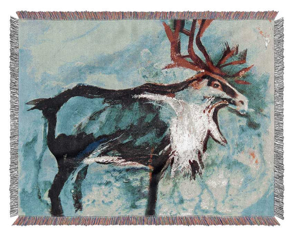 reindeer painting Woven Blanket