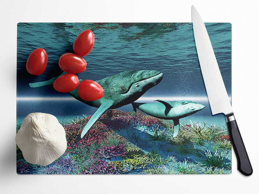 Whale Family Glass Chopping Board