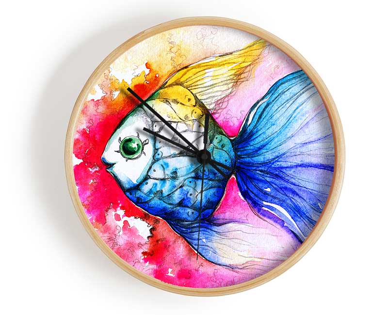 MultiColoured Fish Clock - Wallart-Direct UK