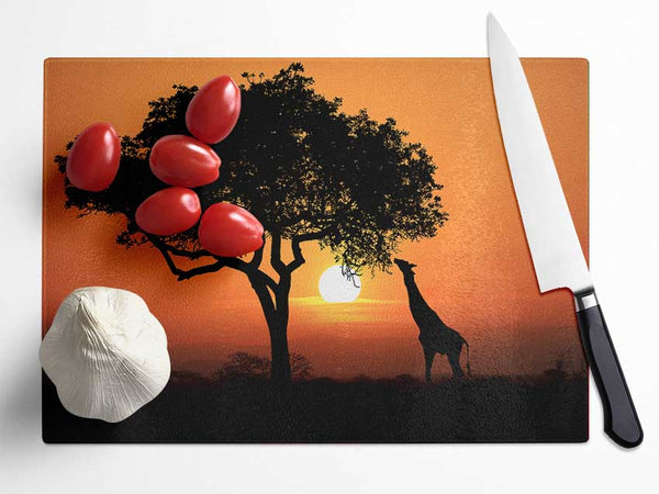 Giraffe Safari Sunset Glass Chopping Board