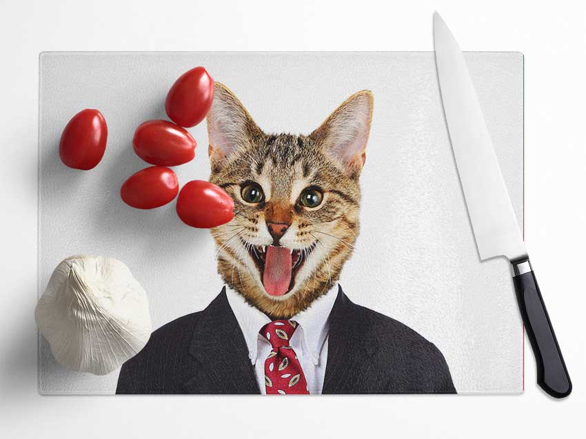 Buisness Cat Glass Chopping Board